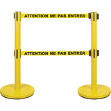 Dual Belt Crowd Control Barrier, Steel, 35" H, Yellow Tape, 7' Tape Length