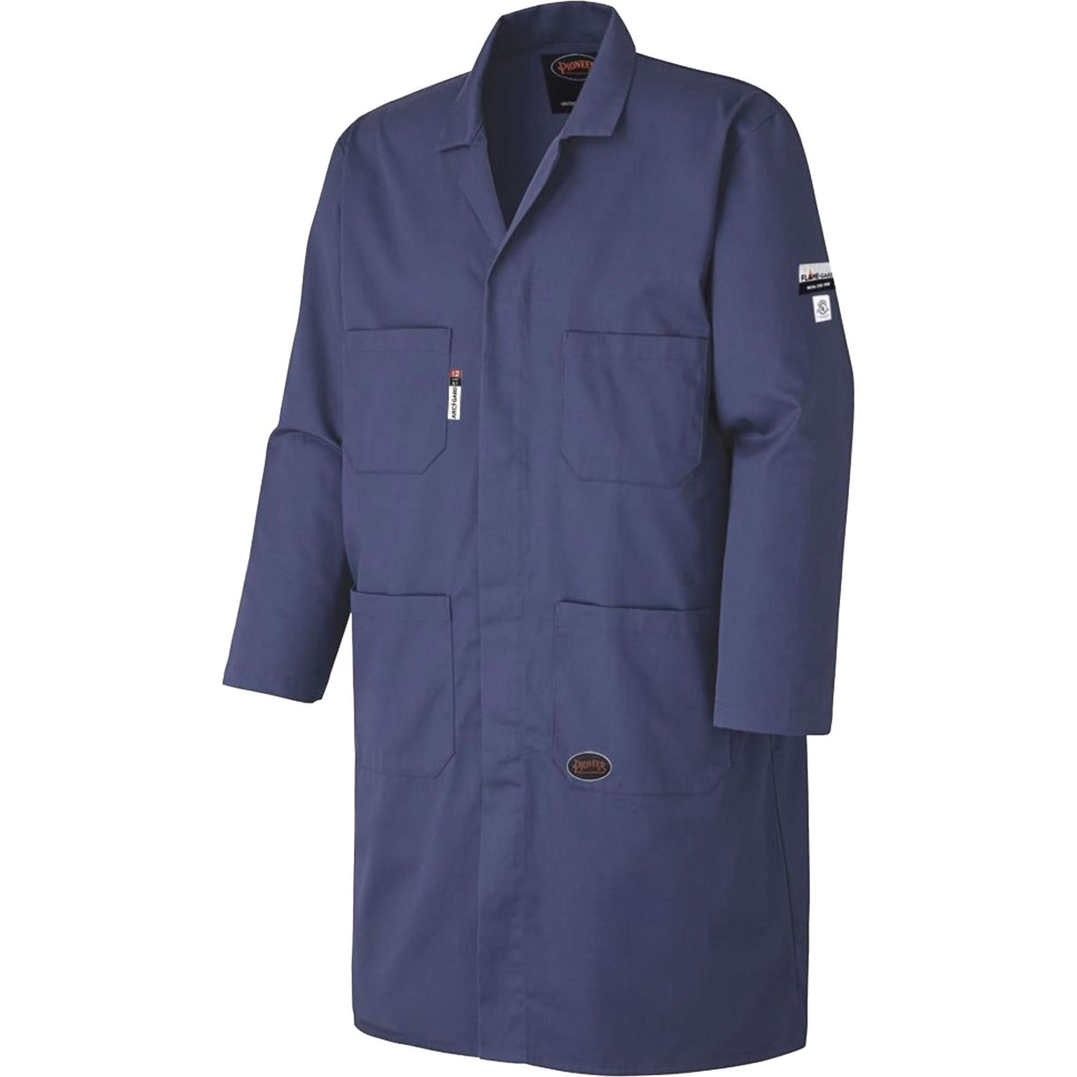 3512 Flame-Gard® FR/Arc Rated Anti-Static Shop Coat, Cotton, Size 4X-Large, Navy Blue