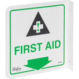 90° Projecting "First Aid" Sign, 8" x 8", Plastic, English with Pictogram