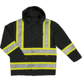 Ripstop Safety Rain Jacket, Polyester, 4X-Large, Black