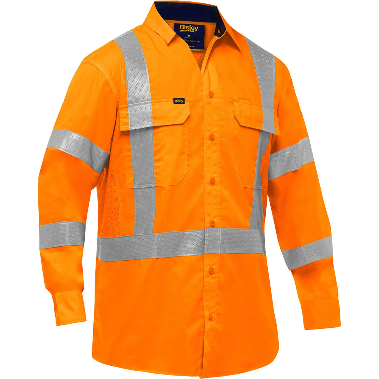 Bisley® X-Back Long Sleeve Work Shirt with X-Airflow™, Poly-Cotton, 2X-Large, High Visibility Orange