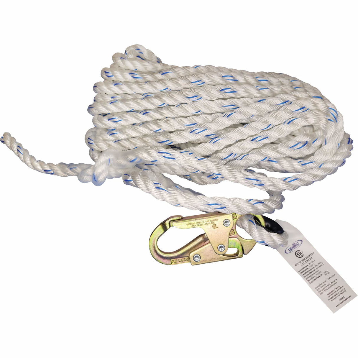 Vertical Life Line with 3/4" Snap Hook & Thimble Eye