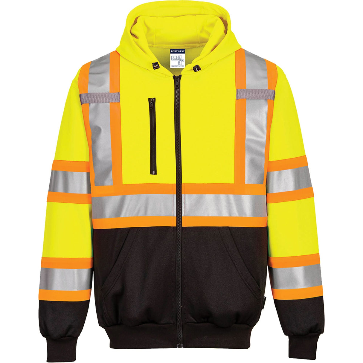 Contrast-Striped Safety Hoodie, 3X-Large, Black/High Visibility Lime-Yellow