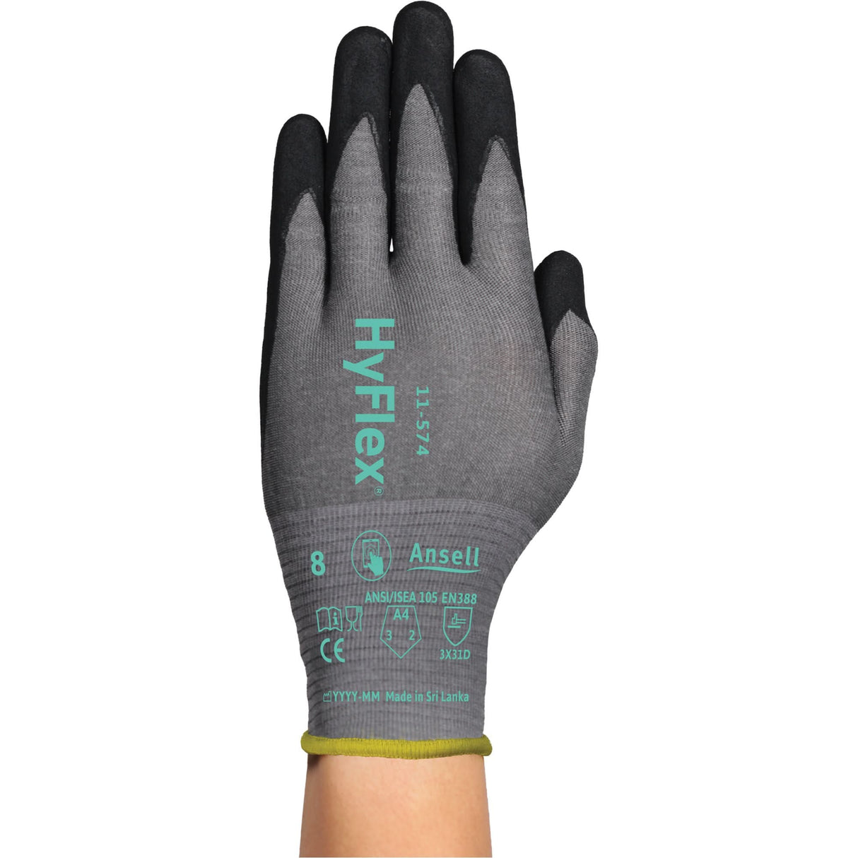 HyFlex® 11-574 Cut-Resistant Gloves, Size 5/2X-Small, 21 Gauge, Foam Nitrile Coated, Intercept™ Shell, ASTM ANSI Level A4/EN 388 Level D