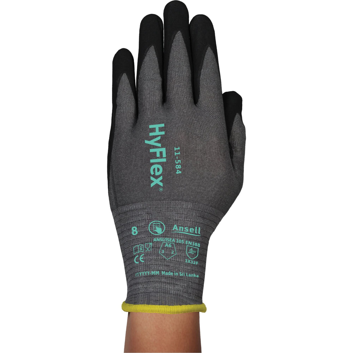 HyFlex® 11-584 Cut-Resistant Gloves, Size Small/7, 21 Gauge, Foam Nitrile Coated, HPPE/Intercept™ Shell, ASTM ANSI Level A6/EN 388 Level F