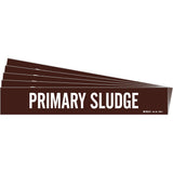 "Primary Sludge" Pipe Marker, Self-Adhesive, 2-1/4" H x 14" W, White on Brown
