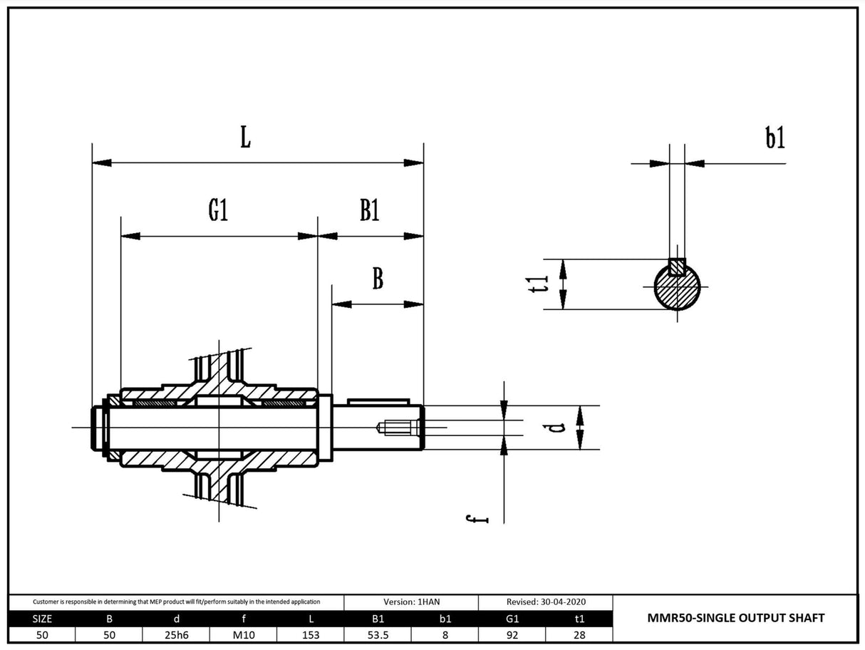 Size 50 Single Output Shaft 1"