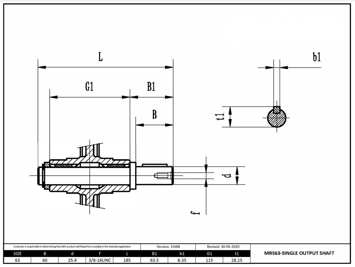 Size 63 304SS  Single Output Shaft 1"