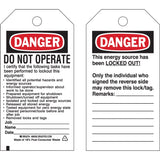 Lockout Tags, Plastic, 3" W x 5-1/2" H, English