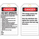 Lockout Tags, Plastic, 3" W x 5-3/4" H, English
