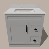30-Inch Shaker Bathroom Vanity with Drawers — Left or Right | White or Gray | Plywood Cabinet, Solid-Wood Door, Soft-Close 3-Way Clip-On Hinges