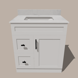 30-Inch Shaker Bathroom Vanity with Drawers — Left or Right | White or Gray | Plywood Cabinet, Solid-Wood Door, Soft-Close 3-Way Clip-On Hinges