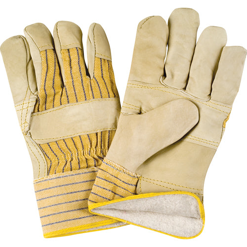 Winter-Lined Patch-Palm Fitters Gloves, Large, Grain Cowhide Palm, Cotton Fleece Inner Lining