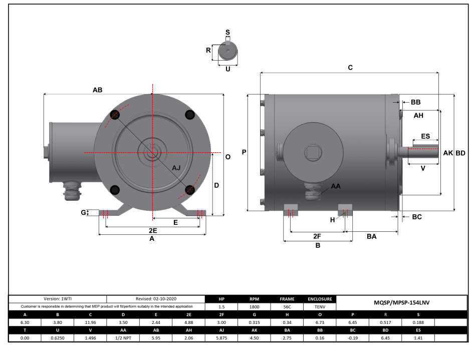 Max Motion MPSP-154LNV | NEMA Motor 1.5HP, 1800RPM, 575V, Frame 56C, TENV, Rigid Base