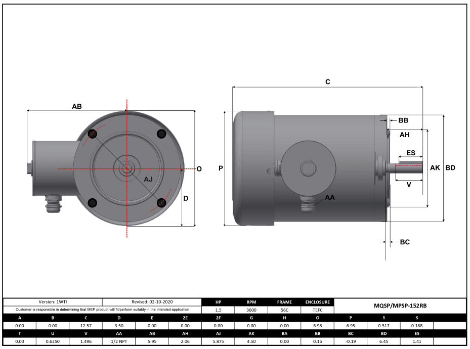Max Motion MPSP-152RB | NEMA Motor 1.5HP, 3600RPM, 575V, Frame 56C, TEFC, Round Body Base