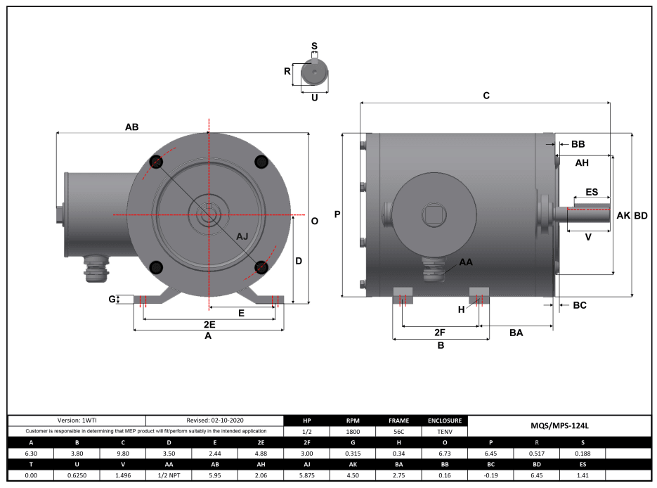 Max Motion MPS-124L | NEMA Motor 1/2HP, 1800RPM, 575V, Frame 56C, TENV, Rigid Base