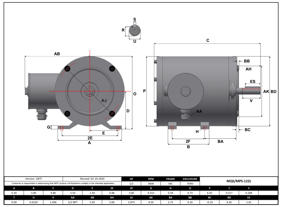 Max Motion MPS-122L | NEMA Motor 1/2HP, 3600RPM, 575V, Frame 56C, TENV, Rigid Base