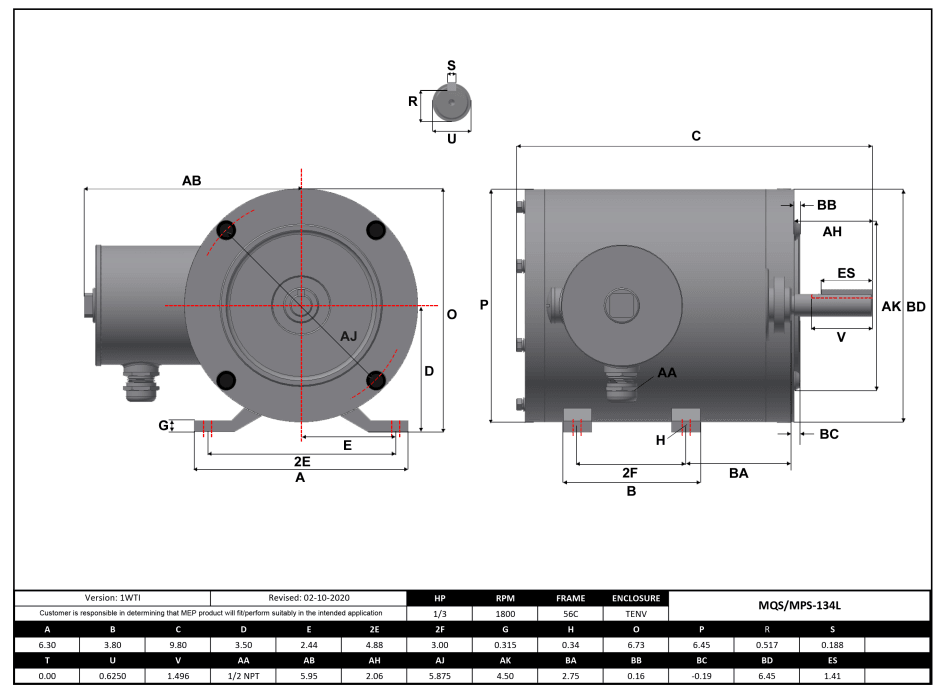Max Motion MPS-134L | NEMA Motor 1/3HP, 1800RPM, 575V, Frame 56C, TENV, Rigid Base