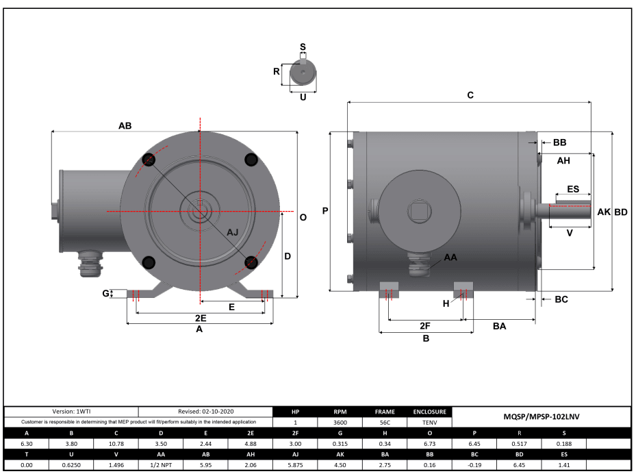 Max Motion MPSP-102LNV | NEMA Motor 1HP, 3600RPM, 575V, Frame 56C, TENV, Rigid Base