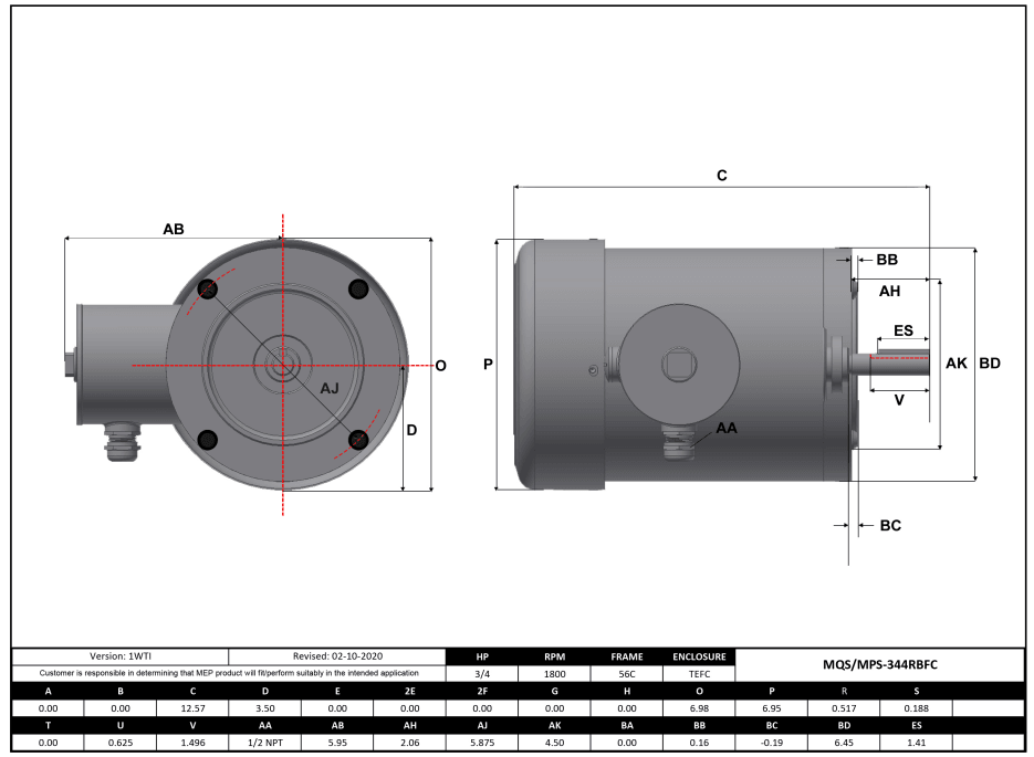 Max Motion MQS-344RBFC | NEMA Motor 3/4HP, 1800RPM, 208-230/460V, Frame 56C, TEFC, Round Body Base