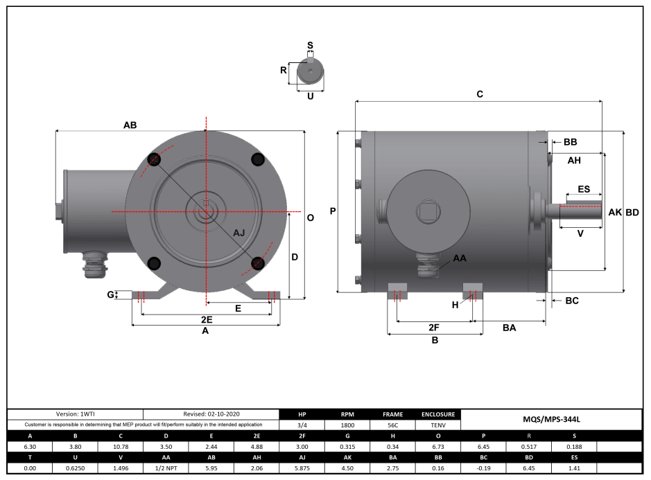 Max Motion MPS-344L | NEMA Motor 3/4HP, 1800RPM, 575V, Frame 56C, TENV, Rigid Base