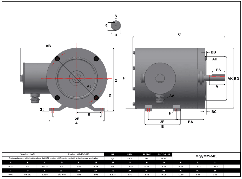 Max Motion MPS-342L | NEMA Motor 3/4HP, 3600RPM, 575V, Frame 56C, TENV, Rigid Base