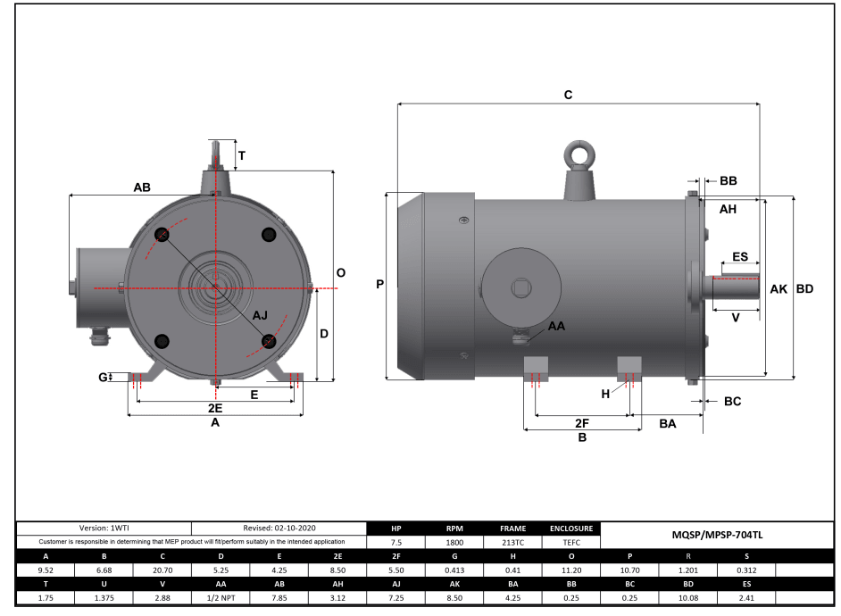 Max Motion MPSP-704TL | NEMA Motor 7.5HP, 1800RPM, 575V, Frame 213TC, TEFC, Rigid Base