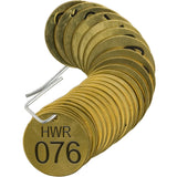 Numbered "HWR" Valve Tags, # 076-100, Brass, 1.5" dia