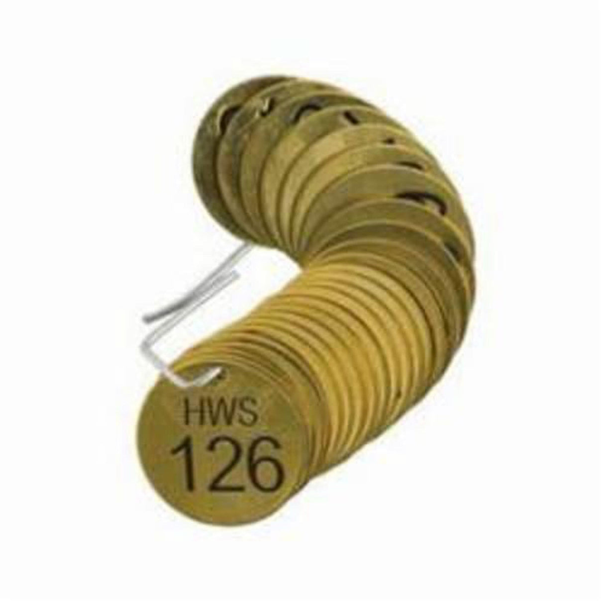 Numbered "HWS" Valve Tags, # 126-150, Brass, 1.5" dia