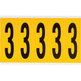 Individual Number and Letter Labels, 3, 4" H, Black on Yellow
