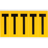 Individual Number & Letter Labels, T, 4" H, Black on Yellow