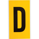 Individual Number and Letter Label, D, 6" H, Black on Yellow