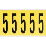 Repositionable Individual Number and Letter Labels, 5, 4" H, Black on Yellow