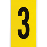 Repositionable Individual Number and Letter Label, 3, 6" H, Black on Yellow
