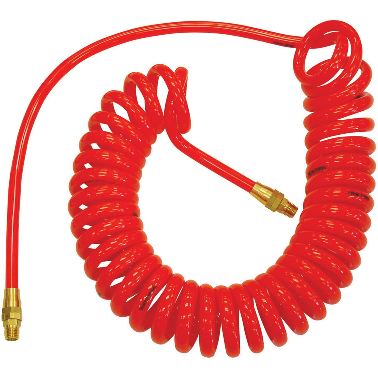 Flexcoil Self-Storing Polyurethane Air Hoses With Fittings, Air, 1/4" ID x 30' L, Polyurethane, 140 PSI at 23 °C