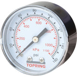 Mini Regulators - Replacement Gauge, 2" , 0 - 160 psi, Back Mount, Analogue