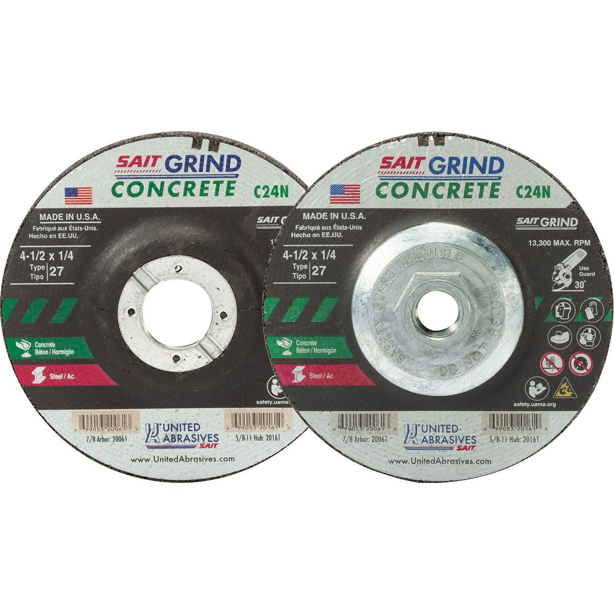C24N Concrete Grinding Wheel, 9" x 1/4", 7/8" Arbor, Aluminum Oxide, Type 27