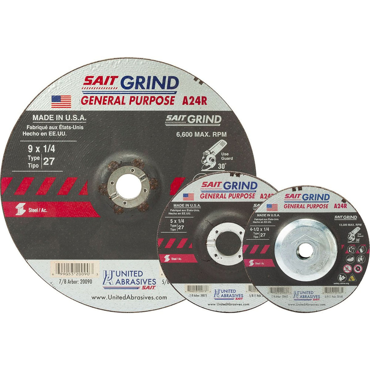 A24R Long Life Grinding Wheel, 9" x 1/4", 7/8" Arbor, Aluminum Oxide, Type 27