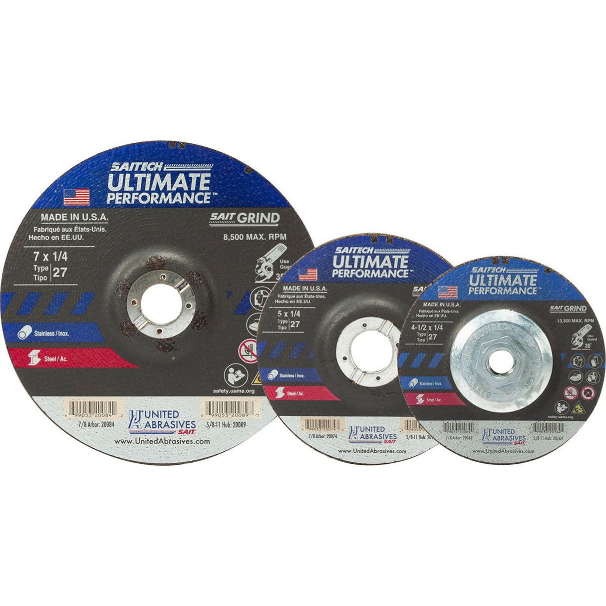 Saitech Ultimate Performance™ Grinding Wheel, 4-1/2" x 1/4", 7/8" Arbor, Aluminum Oxide/Ceramic, Type 27
