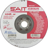A24R Long Life Grinding Wheel, 7" x 1/4", 7/8" Arbor, Aluminum Oxide, Type 27