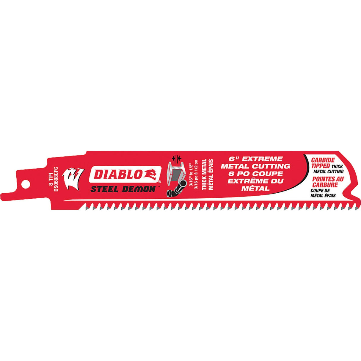 Reciprocating Saw Blade, Carbide, 8 TPI, 6" L x 1" W