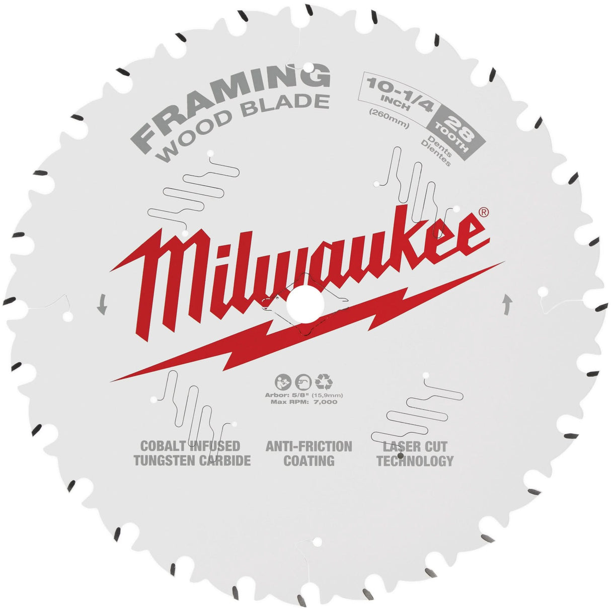 Framing Circular Saw Blade, 10-1/4", 28 Teeth, Wood Use