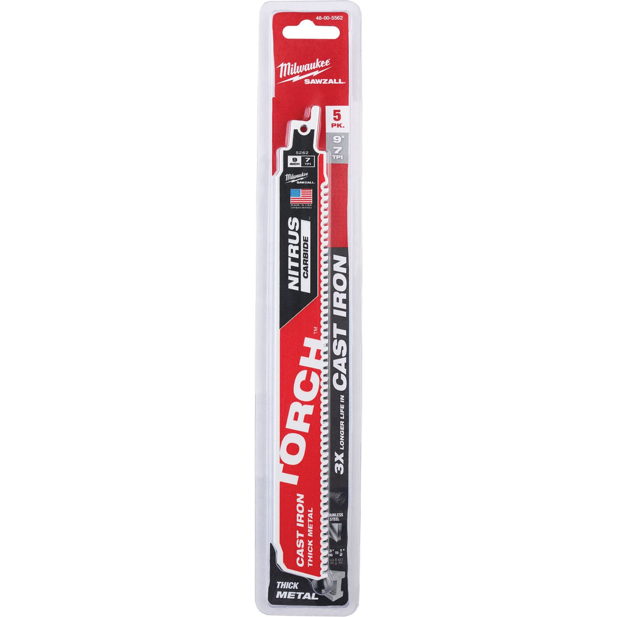 Sawzall® Torch™ Reciprocating Saw Blades, Carbide, 7 TPI, 9" L x 2" W