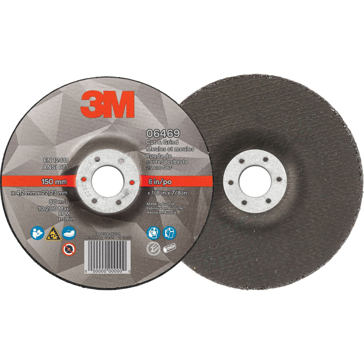 Cut & Grind Wheel, 6" x 1/8", 7/8" Arbor, Type 27, Ceramic