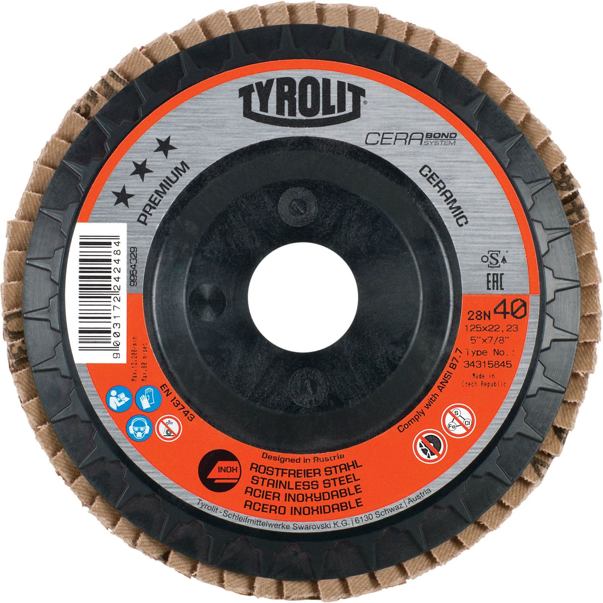 Flap Disc, 4-1/2" x 5/8"-11, Type 27, 60 Grit, Ceramic