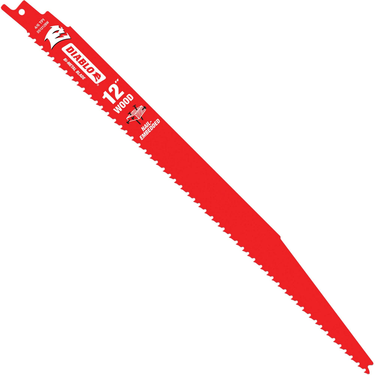 Reciprocating Saw Blade for Nail Embedded Wood, Bi-Metal, 6-12 TPI, 12" L x 1" W
