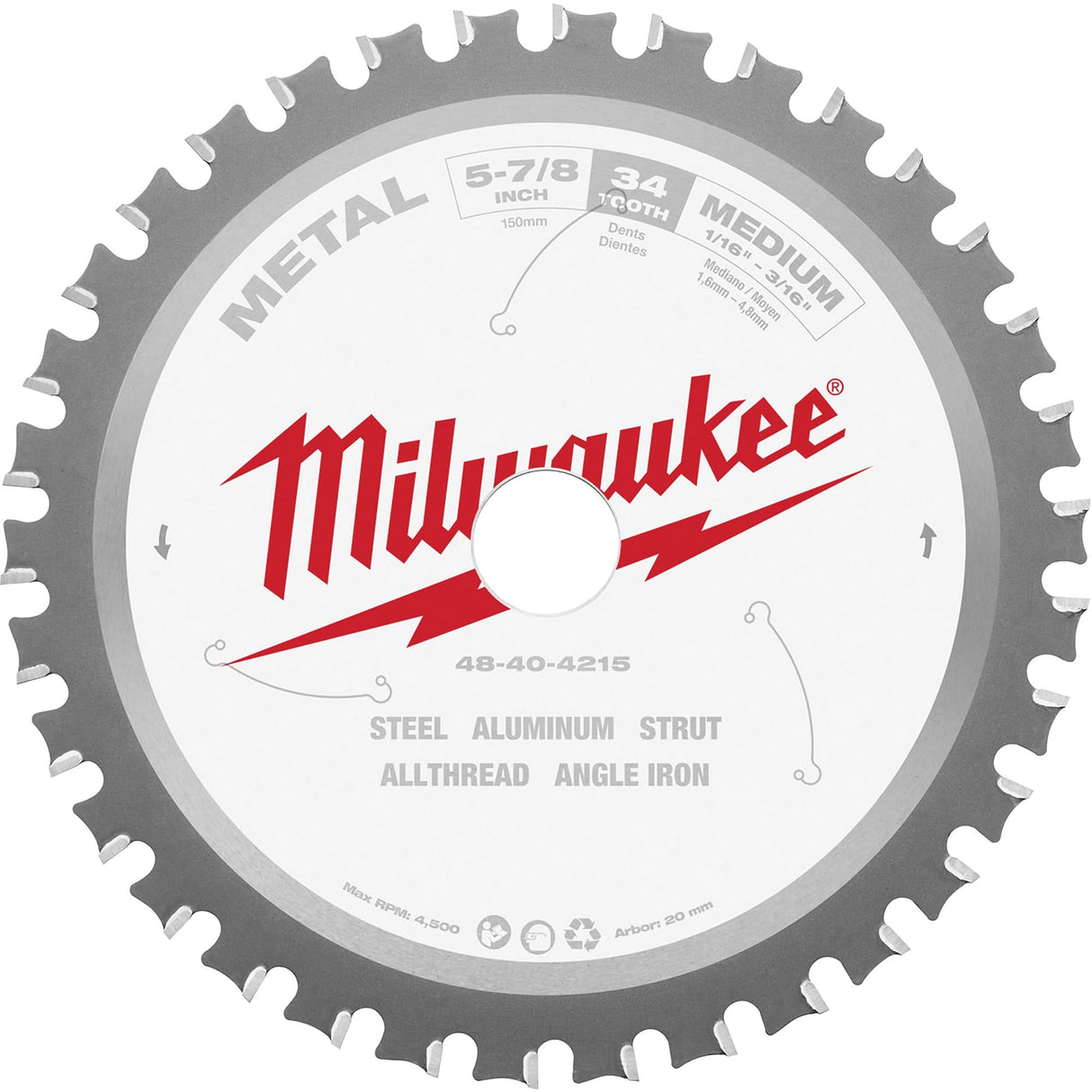 Circular Saw Blade, 5-7/8", 34 Teeth, Metal Use
