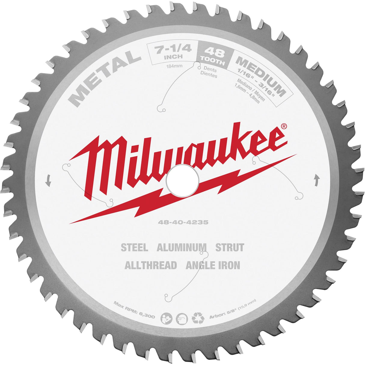 Circular Saw Blade, 7-1/4", 48 Teeth, Metal Use