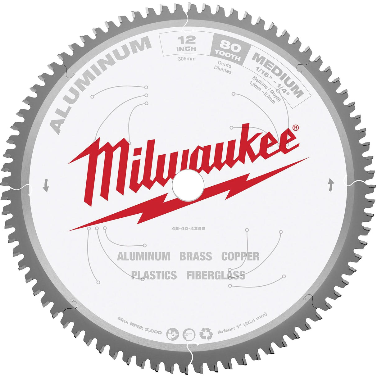 Aluminum Cutting Circular Saw Blade, 12", 80 Teeth, Metal Use