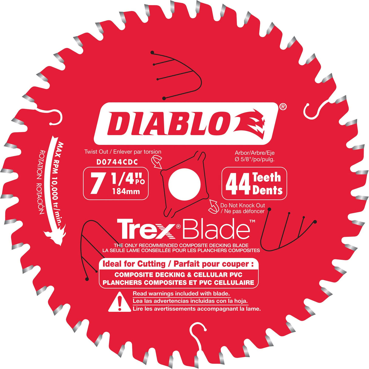 Trex® Blade™ Cutting Saw Blade, 7-1/4", 44 Teeth, Plastic/Composite Decking Use